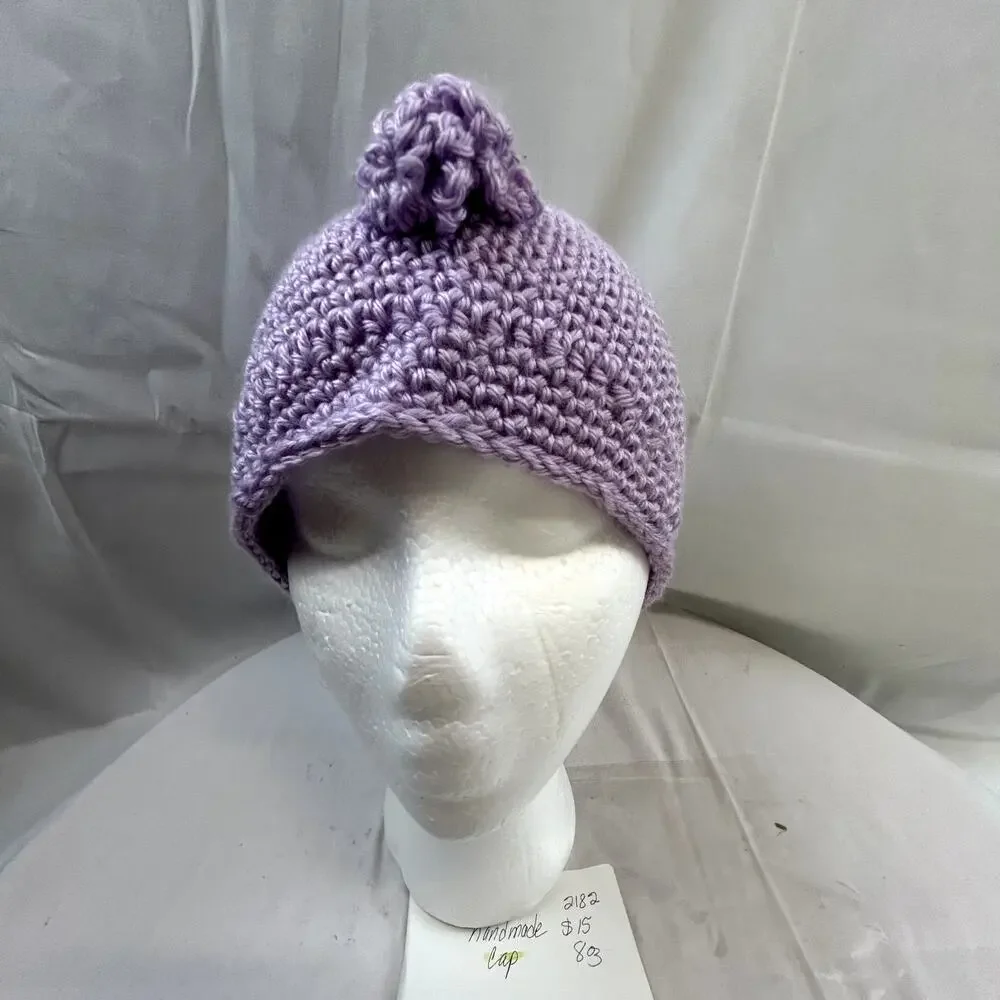 SKU2182 Handmade Crocheted Lilac Purple Beanie Cap Hat 10x7